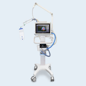 ICU ventilator UVENT on mobile cart with breathing circuit