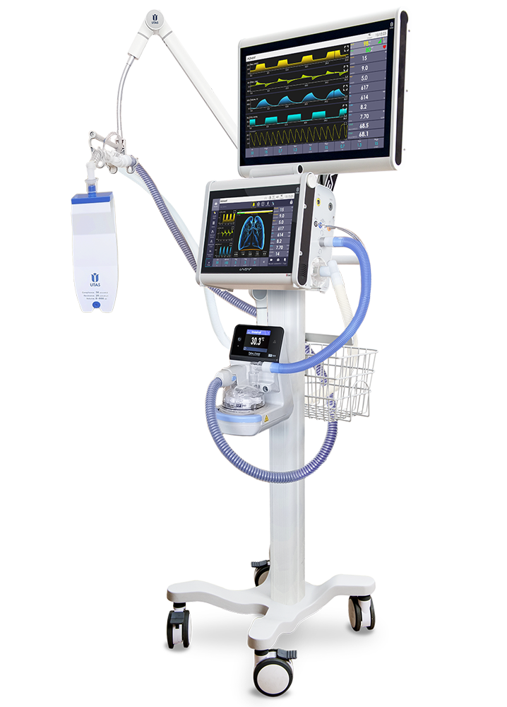 lung ventilator UVENT-T-S on cart with additional display